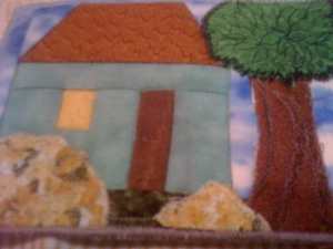 Paper pieced House postcard